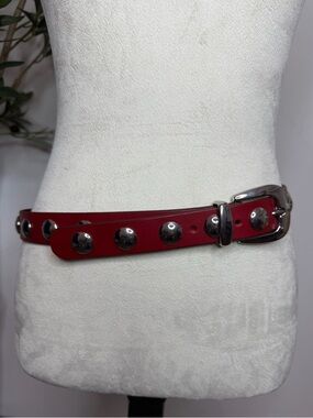 Madewell Red Studded Leather Belt with Polished Silver Buckle